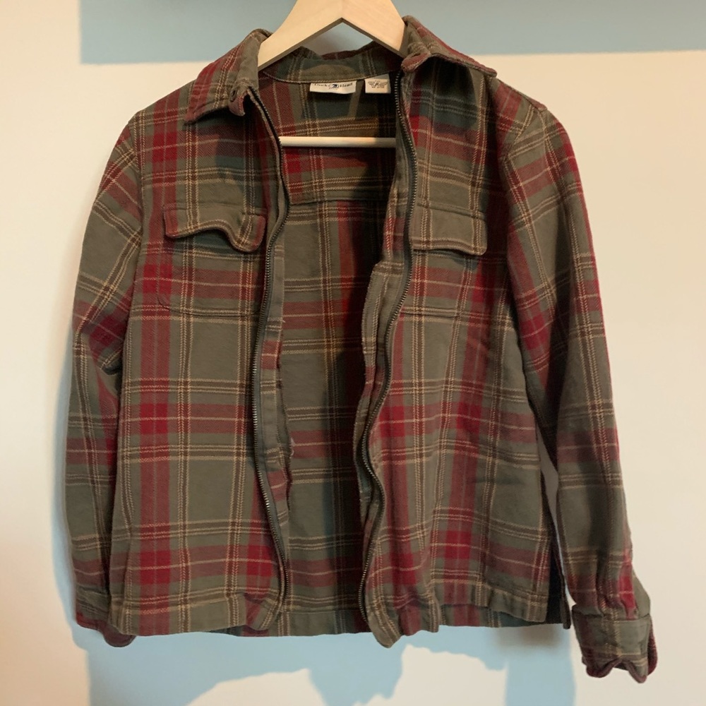 Vintage Plaid Green and Red Zip Up Light Jacket